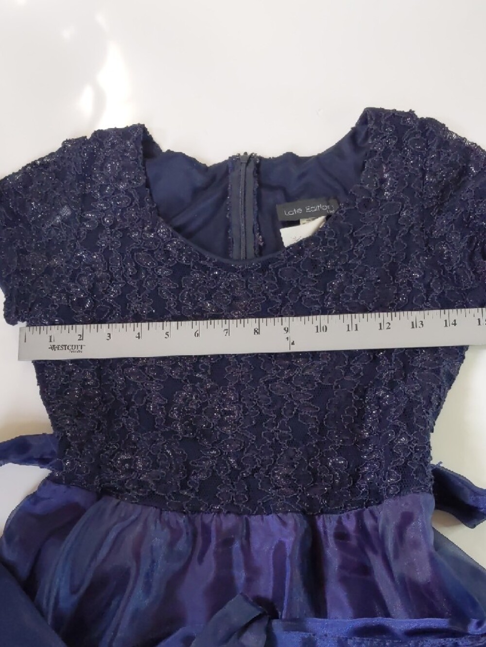 Navy Blue Lace & Chiffon Fit-and-Flare Dress - Picture 11 of 15